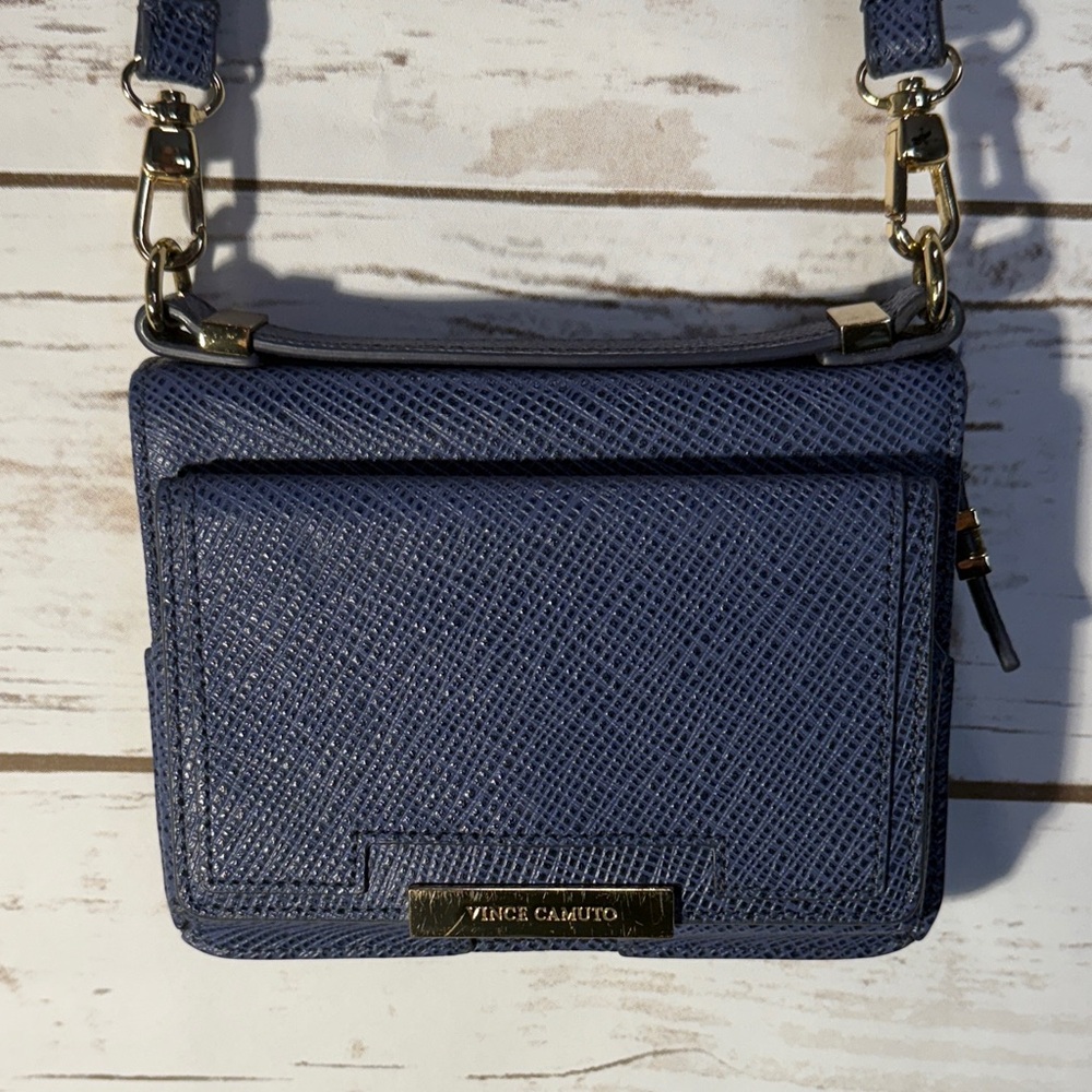 Vince Camuto Leather MILA Crossbody Bag Purse Adjustable Strap Blue